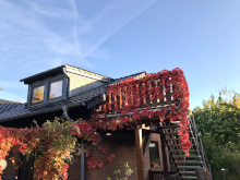 Die Außenansicht mit Treppe zur Ferienwohnung